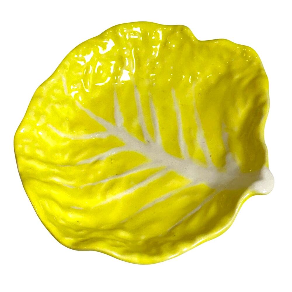 Secla Portugal Majolica Yellow Cabbage Pottery Salad Bowl-Mid Century-Rare